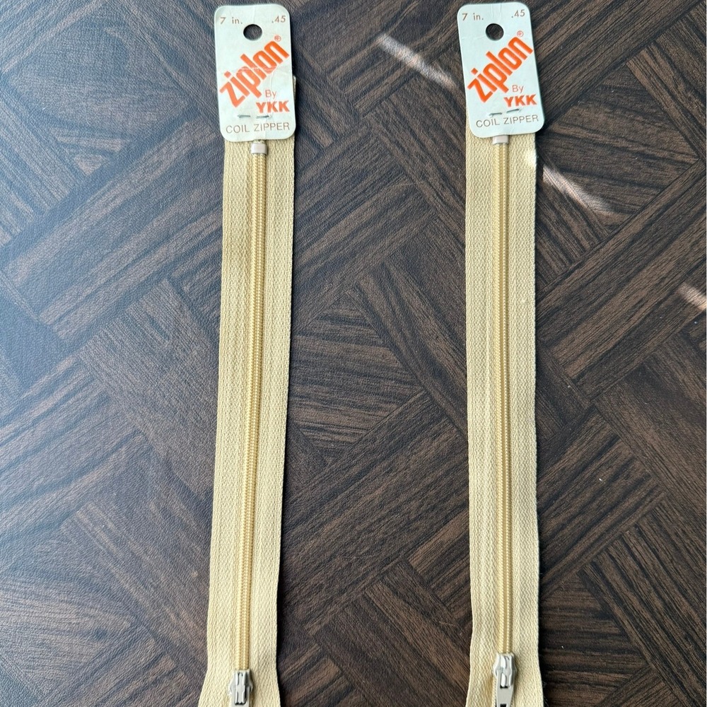Vintage Ziplon By YKK Coil Zipper 7 Inch Beige Cream Set of 2 New Old Stock
